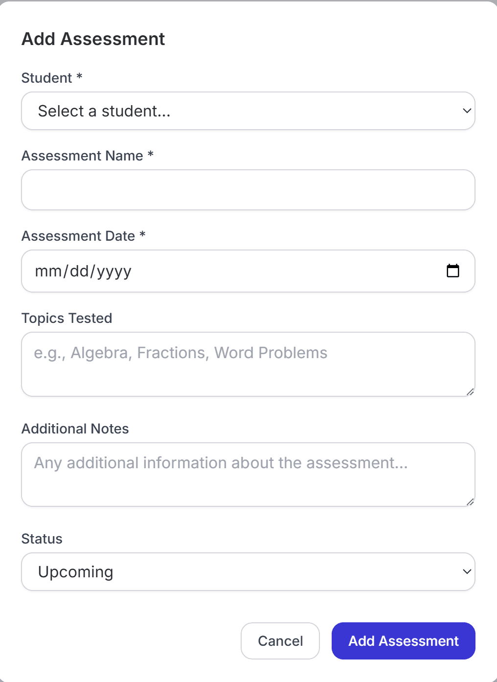 Adding a student assessment in Classmate
