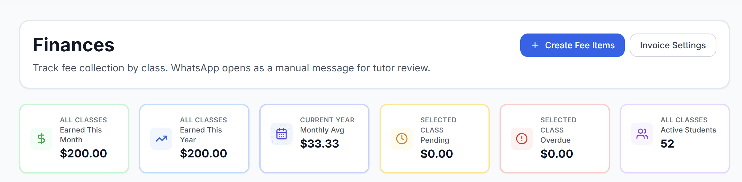 Finance tracking overview in Classmate